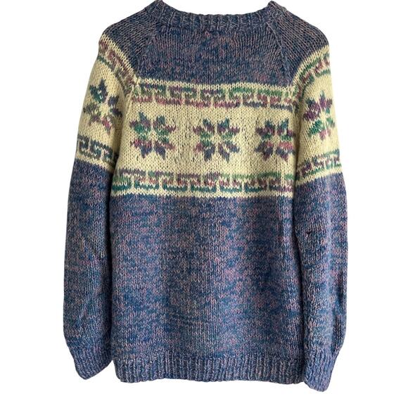 Ganesh Himal Trading Large 100% Wool Hand Made Nordic Snowflake Sweater - Picture 2 of 7